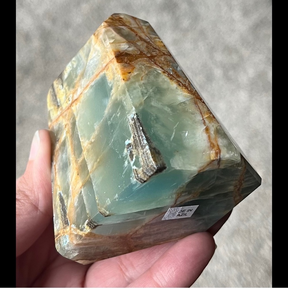 Lemurian Aquatine Calcite/Brazilian Blue Onyx Point (Polished) - Picture 14 of 17